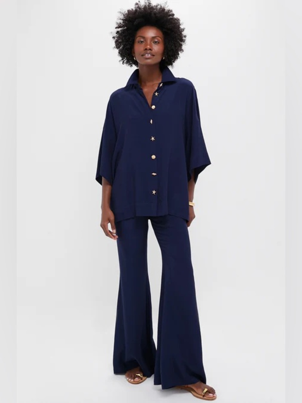 Tuckernuck Navy Blue Viscose Charmeuse Moore Wide Leg Pant Medium - Picture 3 of 15